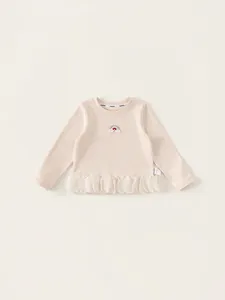 T-Shirt Manches Longues Doux pour Filles Coton Broderie Arc-en-Ciel Tissu Moucheté Ourlet Dentelle Maille Style Coréen Enfants
