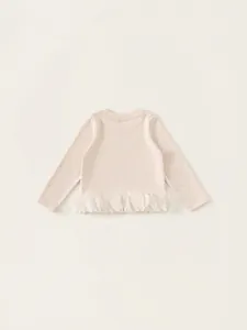 T-shirt manches longues fille crème moucheté avec détail d'ourlet à volants