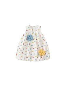 Mädchen Sommer Ärmelloses Blumenkleid mit bunten Schleifen und 3D-Blumenapplikationen