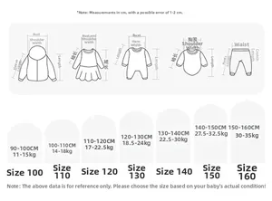 Size guide for children plaid shorts with measurements for height and weight from 100 to 160