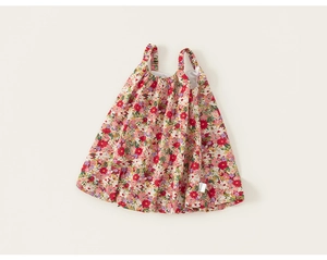 Detailed macro view of colorful floral pattern fabric with delicate ruffled neckline