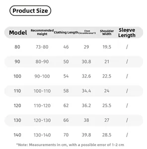Guide des tailles pour robe en maille fille avec mesures détaillées de 80 à 140 cm