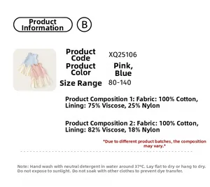 Größentabelle und Materialdetails für Mädchen Ärmelloses Baumwoll-Prinzessinnenkleid