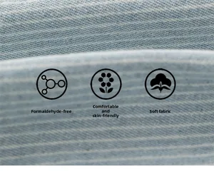 Detail of soft blue striped cotton fabric showing breathable texture and skin-friendly weave