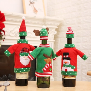 Weihnachts Weinflaschenhülle Set Handgefertigter Stoff Weihnachtsmann Schneemann Rentier Muster Miniatur Pullover Und Hut Für Feiertagsparty Tischdekoration Weihnachtsgeschenk