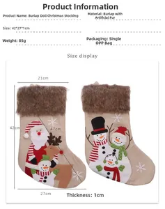 Tableau des tailles pour chaussettes de Noël avec broderies Père Noël et Bonhomme de neige