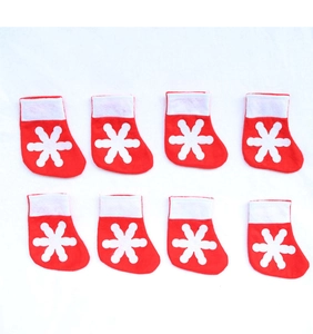 Set of 8 mini Christmas socks with white snowflake prints for cutlery and festive decor