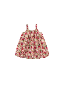 Girls floral strap dress with multi-color flower print and pleated cotton neckline