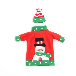 Christmas wine bottle cover set with embroidered snowman and red green holiday design