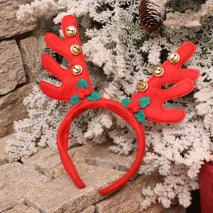 Christmas reindeer antler headband with red wings and golden bells for holiday decor