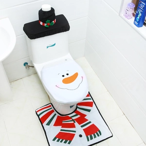 Set da bagno natalizio con pupazzo di neve in tre pezzi con tappeto e copri-serbatoio
