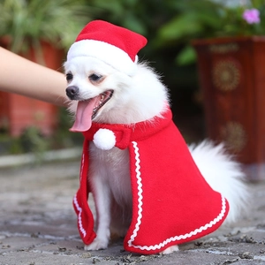Ensemble de Costume de Noël pour Animaux Cape Rouge Avec Bonnet de Noël pour Petits Chiens Chats Chiot Tenue de Fête