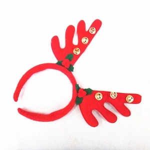 Christmas reindeer antler headband with festive red felt, gold bells, and green holly leaves