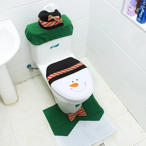 Set da bagno natalizio da 3 pezzi con pupazzo di neve, tappeto e copriwater in rosso e verde