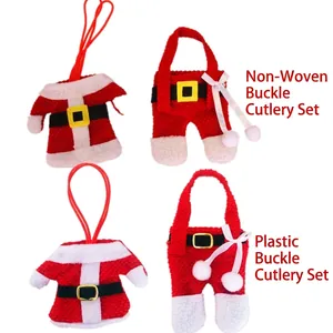 Christmas silverware holder set with Santa coat and pants design for holiday table decor