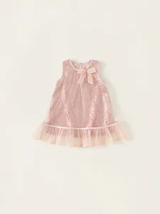 Robe de Princesse à Paillettes Roses pour Filles Sans Manches Robe Tutu en Maille Avec Nœud Douce Robe d'Été pour Enfants