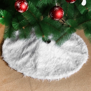 White Faux Fur Christmas Tree Skirt Round Long Plush Xmas Tree Mat Decor For Holiday Party Home Office Hotel Decoration