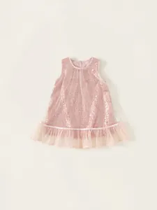 Robe sans manches rose poudré pour fille avec paillettes et jupe en tulle fluide