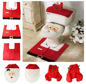 Set bagno natalizio da 3 pezzi con copriwater a forma di Babbo Natale e tappeto a U rosso