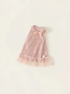 Robe de princesse rose sans manches pour filles avec paillettes, nœud et jupe en tulle
