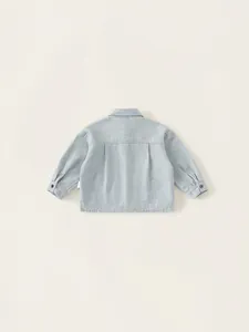 Classic light blue striped long sleeve cotton shirt for boys with back pleat detail
