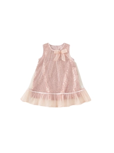 Robe de princesse rose sans manches pour filles avec paillettes, jupe en tulle et nœud rose