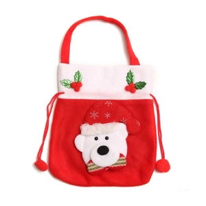 Christmas drawstring gift bag with polar bear applique and red flannel fabric