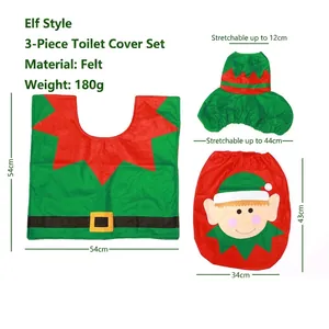 Set copriwater natalizio Elf con tappetino e copri serbatoio in feltro rosso e verde
