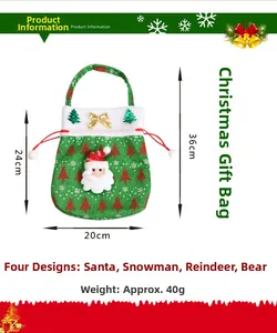 Weihnachts-Geschenkbeutel mit Kordelzug, Weihnachtsmann-Detail und grünen Festmustern