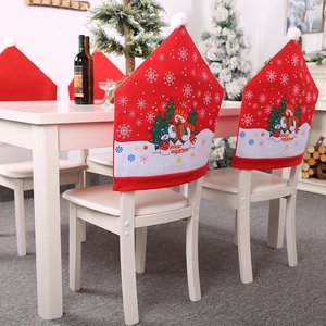 Detail of red Christmas chair cover with snowman print and Merry Christmas text
