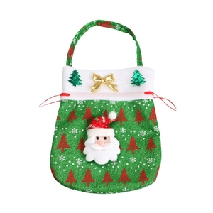 Weihnachts-Geschenkbeutel mit Kordelzug, grünem Stoff, 3D-Weihnachtsmann und goldener Schleife