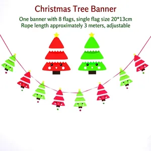 Detail of 8 red and green Christmas tree banner flags with adjustable 3m hanging rope
