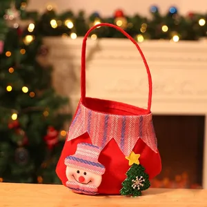 Red Christmas gift bag with 3D snowman and star tree, festive holiday tote decoration