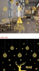 Golden Christmas window static stickers featuring stars, snowflakes and reindeer patterns