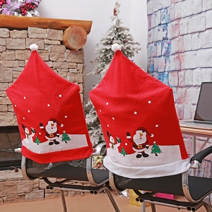 Christmas Chair Covers Fabric Santa Claus Snowman Printed Hat Style Seat Covers For Dining Room Home Party Decor