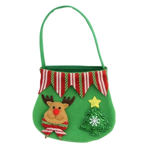 Christmas gift bag with 3D reindeer and green sequin tree on high-quality green felt