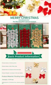 Set di 12 fiocchi natalizi in oro argento e rosso per decorazioni festive dell'albero