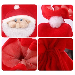 Grand sac de Noël en velours rouge avec Père Noël 3D et pompons blancs décoratifs