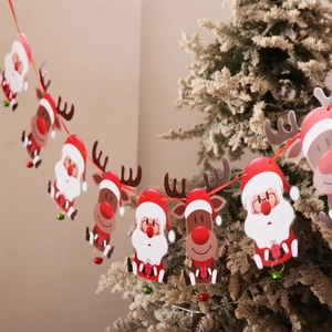 Christmas Cartoon Banner With Bells Santa Claus Reindeer Snowman Tree PVC Printed Flag Festive Party Indoor Home Decoration