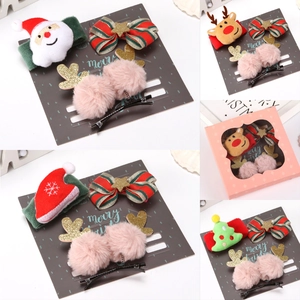Christmas Hair Accessories Gift Box Set For Kids Reindeer Santa Claus Tree Bow Hair Clips Elastic Bands Festive Hair Jewelry