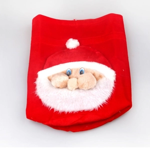 Grand sac cadeau de Noël en velours rouge avec décoration de Père Noël en peluche 3D