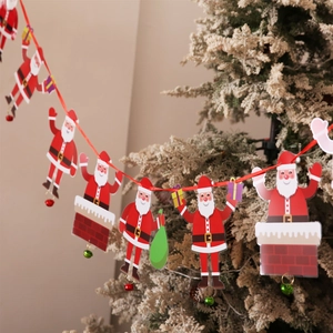 Christmas Santa Claus banner with colorful bells and red ribbon for holiday wall decoration