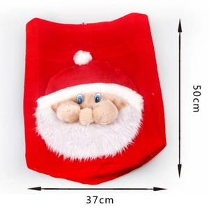 Sac cadeau de Noël en velours rouge avec figurine Père Noël 3D pour décorations de fête