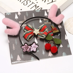 Coffret cadeau 5 accessoires cheveux de Noël avec serre-tête renne et nœuds festifs