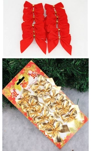 Set di fiocchi natalizi in velluto rosso e trama laser dorata per decorazione albero
