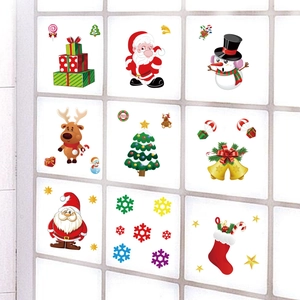 Christmas window stickers set with Santa, reindeer and snowman for holiday decoration