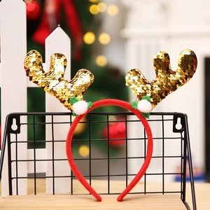 Serre-tête de bois de renne de Noël avec velours rouge et paillettes dorées brillantes