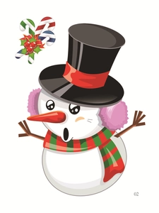 Christmas snowman window sticker with top hat, earmuffs and candy cane decor style 02