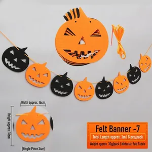 Halloween pumpkin felt banner with orange and black double layer flags for party decor