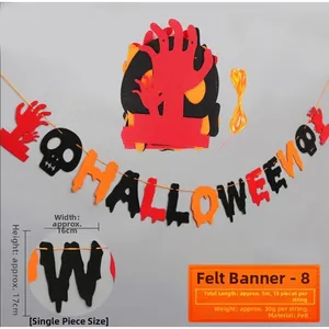 Detail of Halloween felt banner showing dimensions 16cm by 17cm and 3m total length